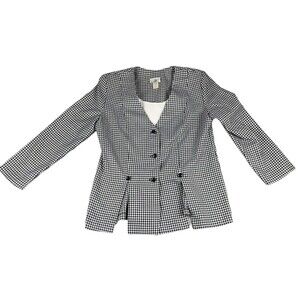CB New York Blazer Womens 14 Black White Suit Jacket Career Preppy Office VTG